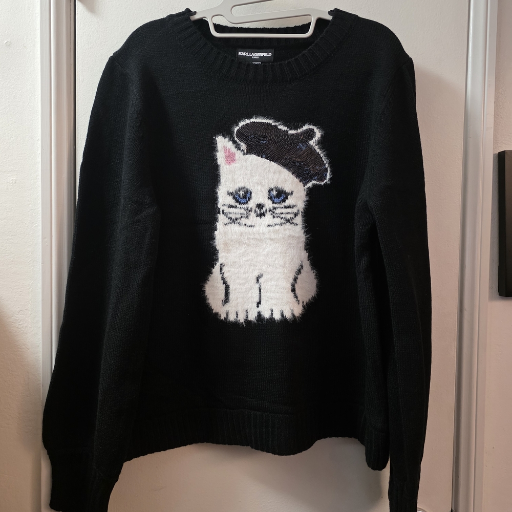 Karl Lagerfeld Black Sweater with Cat Design